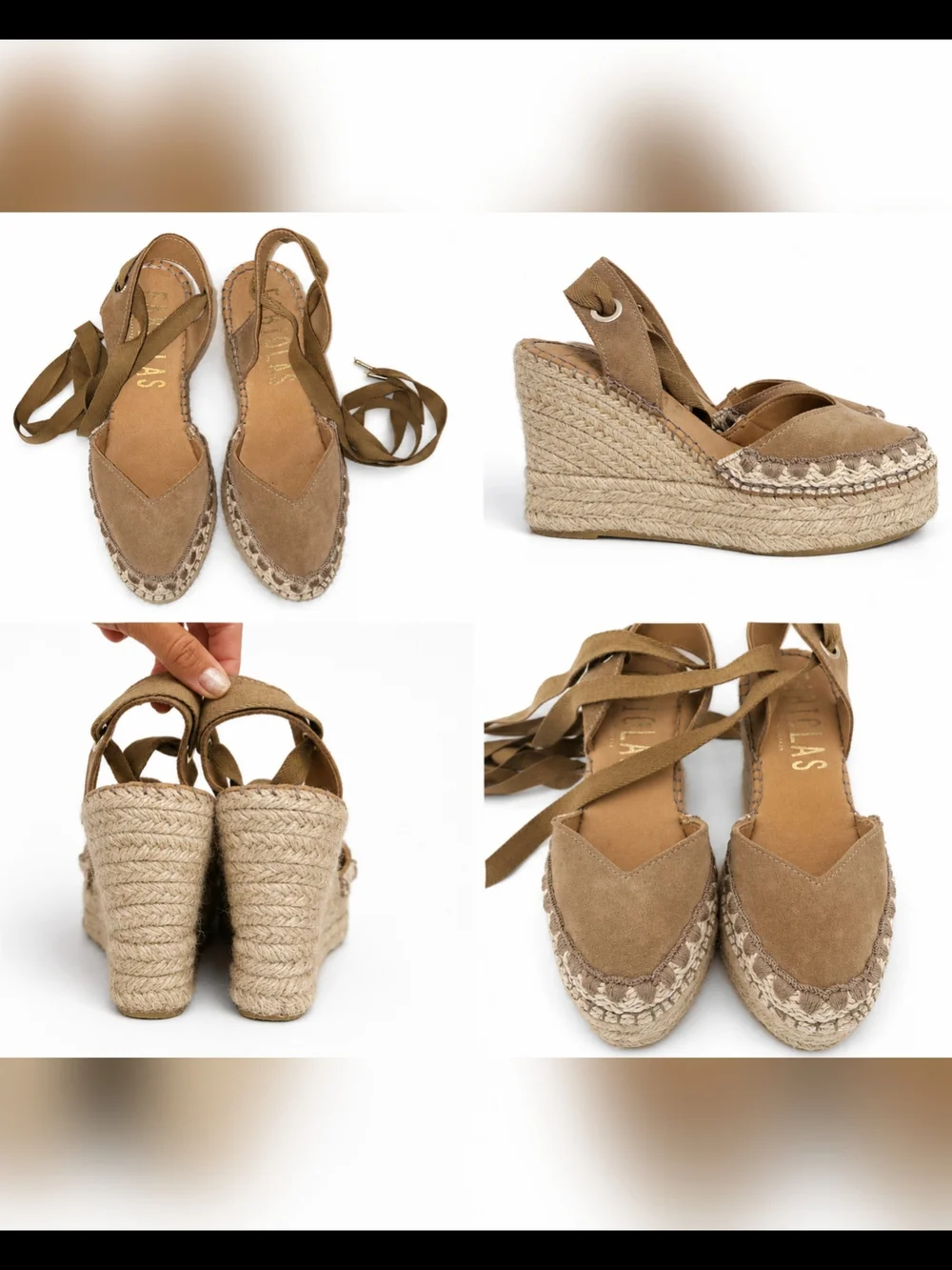 FABIOLAS Tan Espadrille Wedge Sandals Made In Spain, Size US 7.5